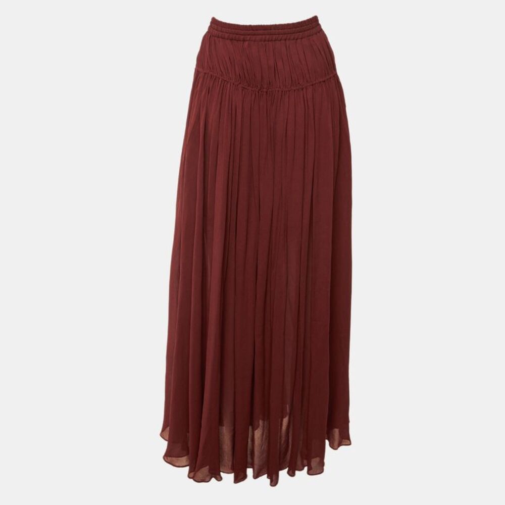 Chloe Burgundy Chiffon Tiered Maxi Skirt M - Picture 3 of 7
